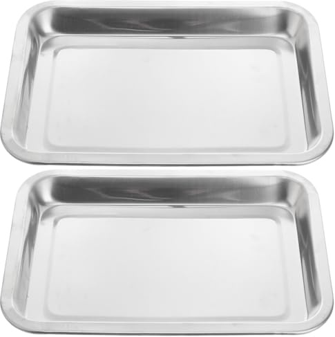 SOLUSTRE Edelstahl Tablett Eckig Flaches Serviertablett Aus Edelstahl 32.00 X 22.00 X 2.50 cm Für Obst Snacks Desserts Und Lebensmittel 2 Stück Leicht Zu Reinigen