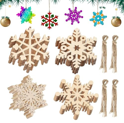 Fiocchi di Neve per Albero di Natale,40 Pezzi Decorazioni Natalizie Albero di Natale,Decorazioni Legno Natale,Addobbi Natalizi Albero per Fai Da Te Artigianato Decorativi