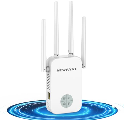 NEWFAST 1200Mbps WiFi Extender Booster WiFi Booster Dual band AC1200 Wi-Fi Repeater, Intelligent OLED Display, Compatible with Any Router, 802.11AC, 5Modes, UK Plug