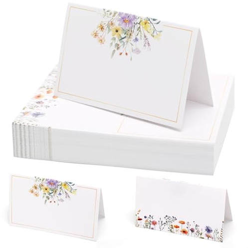 60 stycken bordskort med eleganta blommor, platskort för självmärkning 10,9 x 8,4 cm, namnkort, bröllop, platskort blommor, namnkort för bröllop, födelsedag, firande, gäster