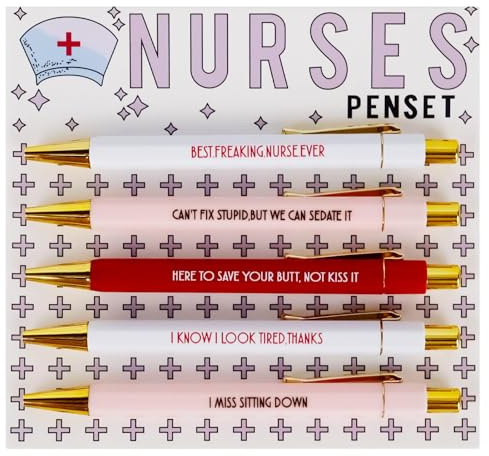 Kaempe Nurses Funny Pens, 5 PCS Nurse Pen Set, Motivational Nursing Pens, Nursing Doctor Pen Set, Daily Ballpoint Pen with Black Ink, Pen with Inspirational Quotes for Coworker Gifts Office Supplies
