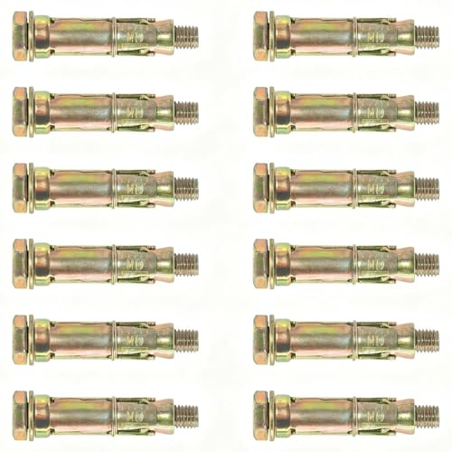 DAIRYCOF 12 pernos de anclaje resistentes M10 x 70 mm, tornillos de expansión para hormigón, fijaciones de pared de ladrillo de mampostería