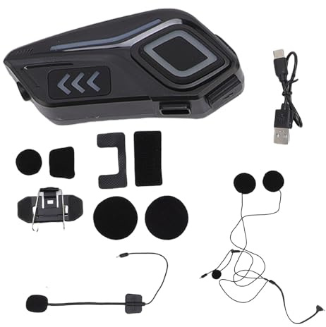 Yanmis Auriculares Bluetooth de Motocicleta, Altavoz de Casco con Micrófono, Auriculares con Motocicleta a Prueba de Agua, Reducción de Ruido Dual, Compatible con Todos los Cascos