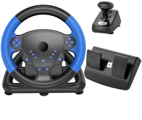 WirelessRacing Rad und Pedale für PS4 mit reaktionsfreudigem Pedal, Dual-Kupplungs-Startsteuerung und Radabdeckung (blau)