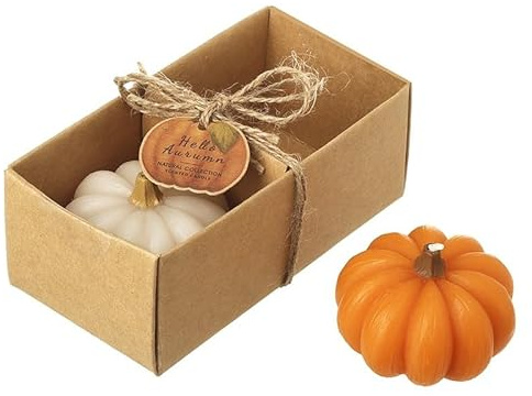 Heaven Sends Set of Two Scented Pumpkin Candles – Autumn Decorative Candles in Orange and White – 6.5 x 6.5 x 5 cm – Seasonal Home Décor and Gift Set