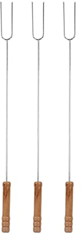 MIMEITOPA Für Grillgabeln, multifunktionale Bratstäbchen, für Outdoor-BBQ-Camping, Edelstahl mit Buchenholzgriff, 3-teiliges Set, 47,2 cm Länge