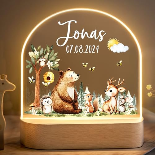 Little Deco Personalisiertes Nachtlicht für Babys - Waldtiere | Nachtlampe mit Namen - Geschenk zur Geburt Junge - Personalisiertes Babygeschenk Geschenk zur Taufe - Kinderzimmer Deko