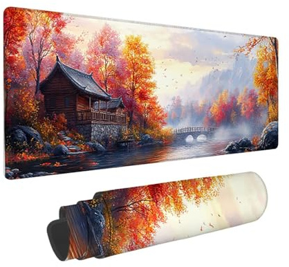 Tapis de Souris de Jeu, 800 x 300 mm XXL Tapis Souris Gaming Grand, Antidérapant Étanche, iExtended Long Clavier Mouse Pad XXL, Accessoire Bureau, pour Gamer, Ordinateur, PC (Chalet Vue) i-823