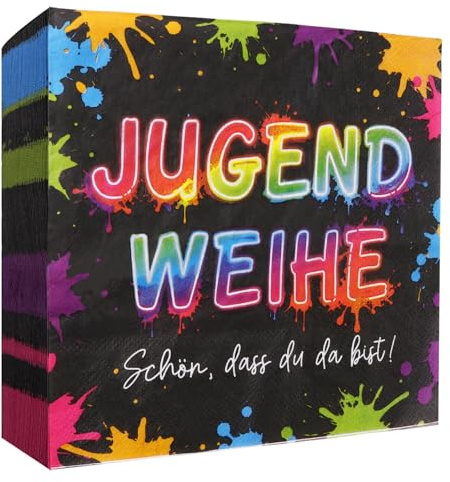 COMOOKA 40 Stücke Jugendweihe Servietten Zweilagig Schwarz 33x33 cm Jugendweihe Tischdeko Jugendweihe Deko Modern für Junge und Mädchen Party Schön Dass DU Da Bist