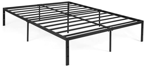 COSTWAY Estructura de Cama de Metal King Size, Cama Plataforma con Listones de Metal Resistente, Base para Colchón con Espacio Bajo la Cama, No Requiere Somier, Fácil Montaje, 160 x 200 cm, Negro