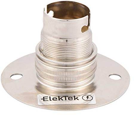 ElekTek Nickel B22 Batten 67mm Base BC Bayonet Cap Lamp Holder with Shade Ring, 50mm/2” Centre Fixings FITS BESA Conduit Box - Made in UK
