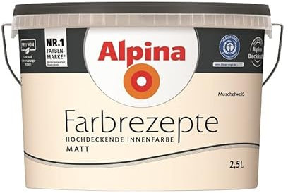 Alpina Wandfarbe, Farbrezepte 2,5 Liter Muschelweiß Matt, hochdeckende Farbe