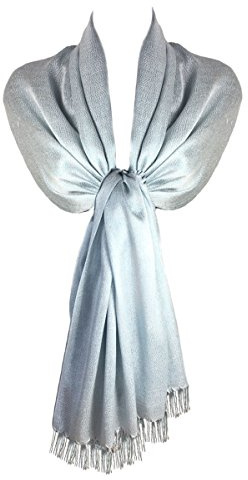 TOSKATOK Ladies Womens Stylish Glitter Sparkle Evening Shawl Pashmina Wrap Stole with Tassel Finishing - Moonlight Silver