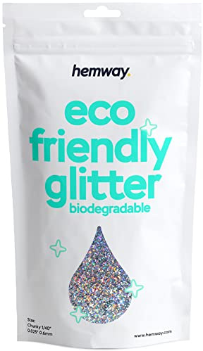 Hemway Eco Friendly Biologisch abbaubarer Glitter 100 g / 3,5 oz Kosmetik Bio Safe Funke Vegan für Gesicht, Lidschatten, Craft – 1/40 Zoll 0,025 Zoll 0,6 mm – Silber Holographic