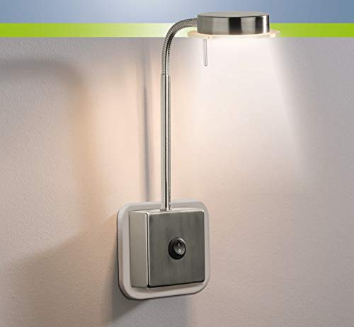 Trango 2605 LED Steckerleuchte, Wandleuchte, Leselampe, Küchenlampe, Nachtlicht in Nickel matt inkl. 5 Watt LED Modul warmweiß 3000K Leuchtmittel, Wandlampe, Küchenlampe