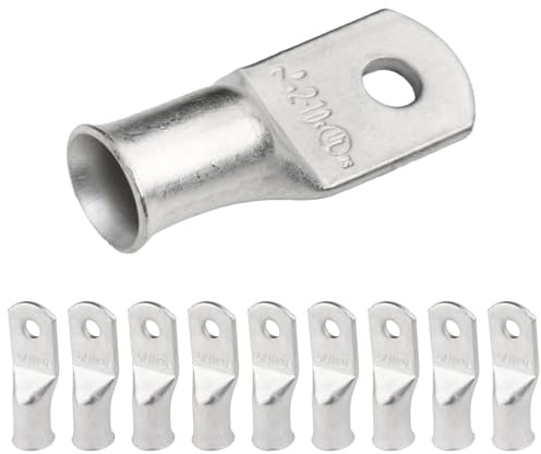 SELTERM 2 AWG # 10 Stud (10 pcs) UL Marine Grade Battery Terminal Connectors Tinned Copper Battery Cable Lugs 2 Gauge Wire Connectors Electrical Battery Cable Ends Ring Terminals Tinned Copper Lugs