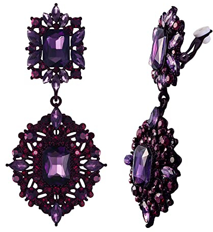 EVER FAITH Vintage Baumeln Chandelier Ohrclips Vintage Party Gatsby | Auffällig Art Deco Clips on Ohrringe glamouröser Look für Damen Klar Silber-Ton