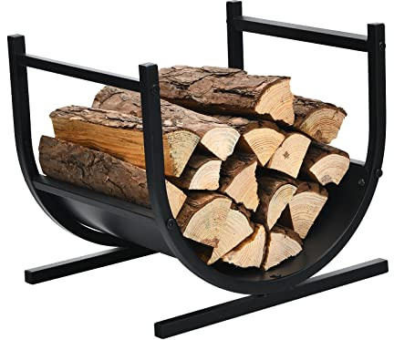 RELAX4LIFE Porte-bûches en Fer en Forme de U avec Poignées, Charge 30 KG | Panier à Bois Grande Capacité de Stockage, Convient à l’Intérieur et l’Extérieur, 43x36,5x39,5 CM, Noir