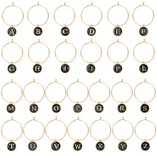OOTSR 26 Stück Alphabet-Weinglas-Anhänger für Partys, Weingläser, Markierungen für Getränke, Partys, Cocktailkelch, Dekoration