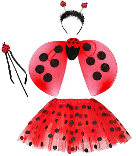 Hifot 4-delad nyckelpiga kostym för barn, flickor, nyckelpiga nyckelpiga tutu kjol trollstav och pannband för Halloween karneval cosplay