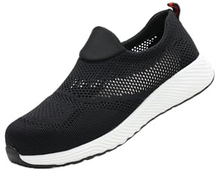 RULTA Safety Shoes Men Women Safety Trainers with Steel Toe Cap Work Shoes Lightweight Breathable Industrial Non Slip Shoes Sneakers (6 UK, Black, Numeric_6)
