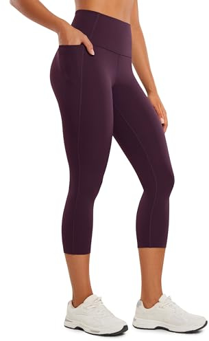 CRZ YOGA Femmes Butterluxe Leggings Capri Taille Haute avec Poches Entraînement Pantalon Yoga - 53cm Violet foncé 38