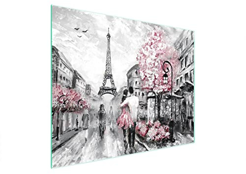 DarHaus Herdabdeckplatte 52x40 cm 1-teilig Ceranfeldabdeckung Induktion Herdschutz Spritzschutz Glasplatte Deko Schneidebrett, Paris Rosa