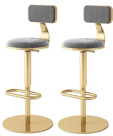 lirrebol Moderne verstellbare Barhocker aus Samt 2er Set Drehbarer Tresenhocker mit lehne und goldenem Fuß Bequeme gepolsterte Barstühle für Hausbar/Kücheninsel/Pub