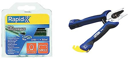 Rapid VR22 - Agrafes à Grillage en Acier Galvanisé, Plastifié Vert, Compatible avec les Grillages 5-11 mm & F20 - Pince à Grillage pour Agrafes à Grillage VR16 2-8 mm et VR22 5-11 mm, Poignée