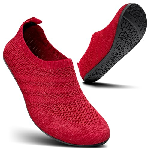 KOWAYI Herrtofflor slip-on husskor för kvinnor lätt halkfri barfota toffel med gummisula unisex, 1344 Röd, 36.5 EU
