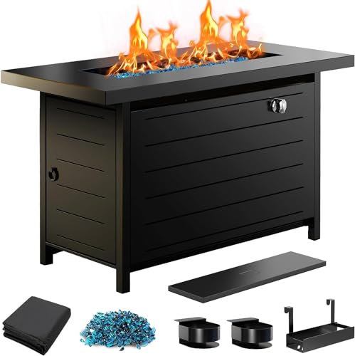 Ciays Propan-Feuerstelle mit Glasperlen und Deckel, 109,9 cm (43 Zoll), 60.000 BTU CSA-zertifizierte Gas-Feuerstellen mit Getränkehaltern, Hängeregal und Nylonabdeckung, großer Feuerschalentisch für