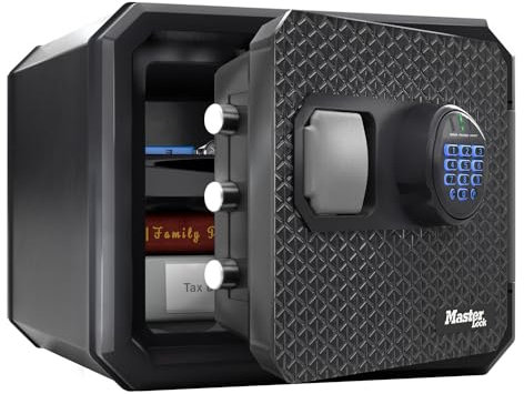 Master Lock FPW082FTCML zertifizierter feuerfester und wasserdichter Tresor, 23L, 417 x 348 x 478 mm, Digitale Kombination mit beleuchtetem Tastenfeld, für Heim und Beruf, Schwarz, 22L