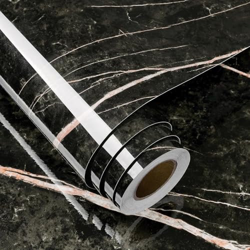 FunStick 90CM×5M Selbstklebende Folie Wand Marmor Folie für Möbel Badezimmer Küchenfolie Tapete Marmoroptik Schwarz Möbelfolie Selbstklebend Wohnzimmer Küche Marmor Rosa Weiß Klebefolie Tisch Marmor