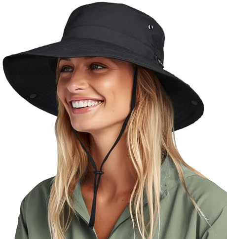 FURTALK Sun Hats for Women Ponytail Wide Brim Summer Packable Cowboy Hat | 100% Nylon, Convertible Cowboy Style, Foldable & Packable, Adjustable Drawstring, Ideal for Hiking, Gardening, Beach Boating