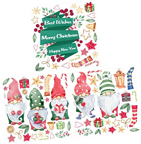 Angoily Kühlschrankaufkleber Weihnachten Fensteraufkleber Selbstklebend Mit Wichteln Geschenken Strümpfen Und Sternen Für Fensterdekor Partyversorgung Und Weihnachtsdekoration