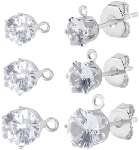Beebeecraft 1 Box 30 Stück Kubik-Zirkonia Ohrringe Post mit Schlaufen 925 Sterling Silber Nadel Ohrringe DIY Schmuck Herstellung Ergebnisse (4.5/6/7mm)