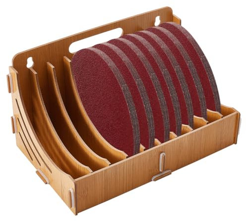 AHANDMAKER 10-Slot Wooden Sandpaper Organizer Holder, Sanding Discs Storage Rack Woodworking Tool Box Organizers Sander Tool Box Accessories, Wood CD Storage Rack, Peru