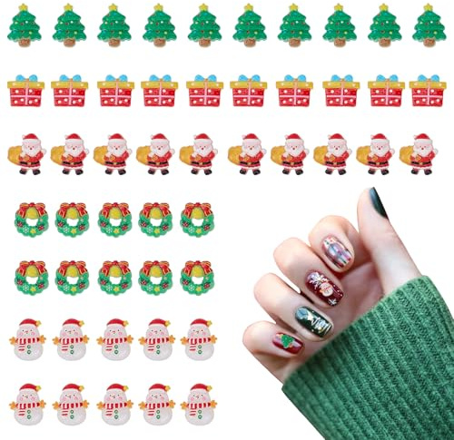 NICENEEDED 50 Pieza de Adorno Navideño para Uñas, Decoraciones para Uñas con Dibujos de Papá Noel, Muñeco de Nieve, Campanas Y Árbol de Navidad, 3D Charms de Resina para Uñas de Invierno