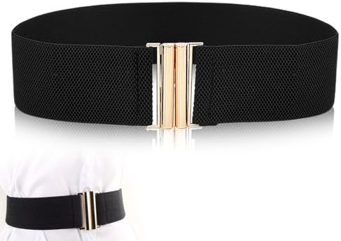 Lhbwhiz Damen Taillengürtel,Elastischer Vintage Cinch Belt,Adjustable Breiter Waistband,Stretchbund,Kleid Gürtel,Dehnbar Bund,stretchgürtel,damengürtel mit Metallschnalle,für Ladies Dress(Schwarz)