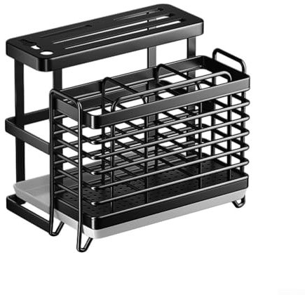 Portautensili da cucina, organizer per utensili da cucina, in filo metallico, scolaposate, porta utensili da cucina (nero)