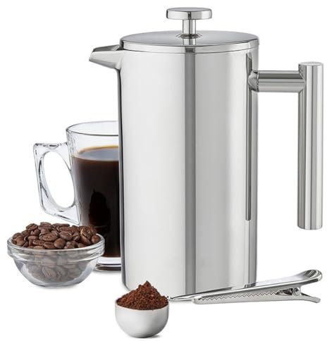 Double-walled Insulated Coffee Press 1 Liter / 8 Cups - Stainless Steel - Hand Filter - Coffee & Tea Maker - plunger - Press Coffee Pot