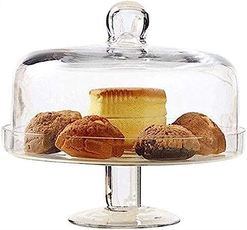 JvFbjLF Tortiera in Vetro con Coperchio Ristorante Vassoio for Ciambelle for panini caffè Dessert Insalata Cupola Vetreria Trasparente Patatine Fritte Dip