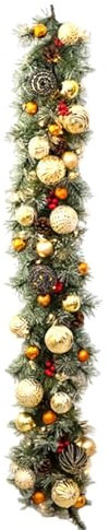 Weihnachtsgirlande, Weihnachtsgirlande mit Lichtern, Girlanden für die Dekoration des Weihnachtshauses, vorbeleuchtete dekorative Girlande, Größe ca. 53,15 Zoll, für Treppen, Por