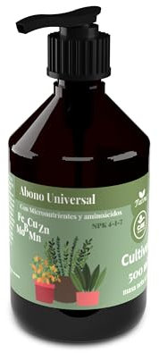CULTIVERS Abono Universal Ecológico Plantas Interior y Exterior. Fertilizante con Aminoacidos, Hierro, micros y macros. Nutrición Completa Súper Concentrada. Facil aplicación. (500 ml)