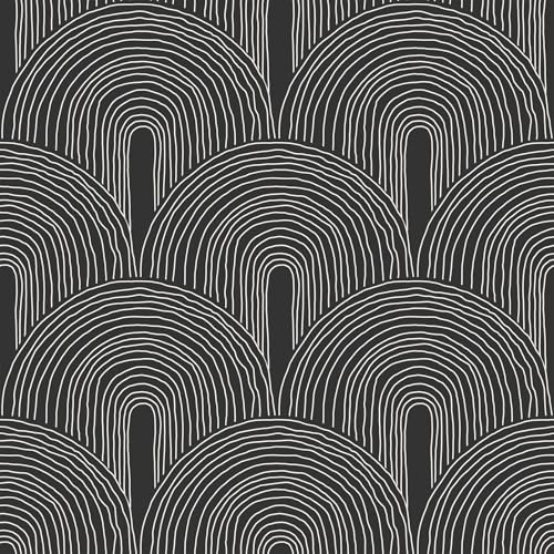 VEELIKE Boho Geometrische Tapete Schwarz Bogen Abstrakte Mustertapete Selbstklebende Tapete Geometrische Muster Tapeten Wohnzimmer Schlafzimmer Wand Dekoration Abnehmbare Möbelfolie 44.5 cm × 300 cm