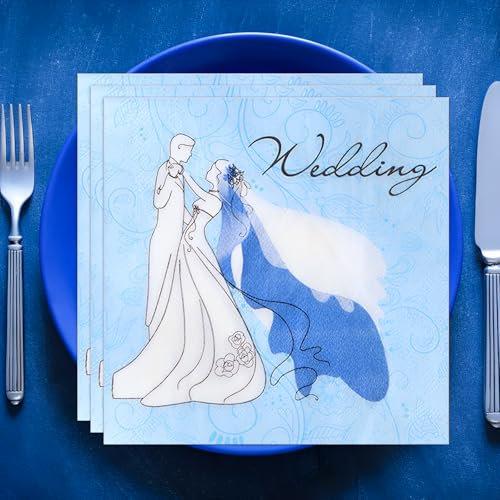 40 Stück Servietten Hochzeit, Serviettenes Gibt Wedding Auf Der Oberfläche, Servietten Schön Dass Du Da Bist, Hochzeitsservietten Beutiful Wedding Tischdeko Hochzeit（Blaues Seidenpapier）