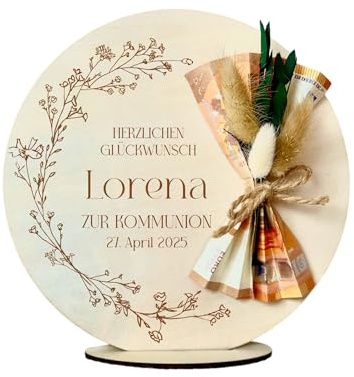Personalisiertes Geldgeschenk aus Holz zur Kommunion mit Namen Kommunion Geld Geschenk für Mädchen u. Jungen (Kommunion)