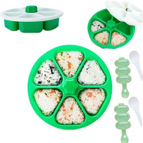 Moule à Onigiri Triangulaire, Moule à sushi 6 en 1 avec Cuillère à Riz, Rice Ball Shaker, Réutilisable et Antiadhésive, pour Boules de Riz DIY à la Maison, Restaurant et Camping