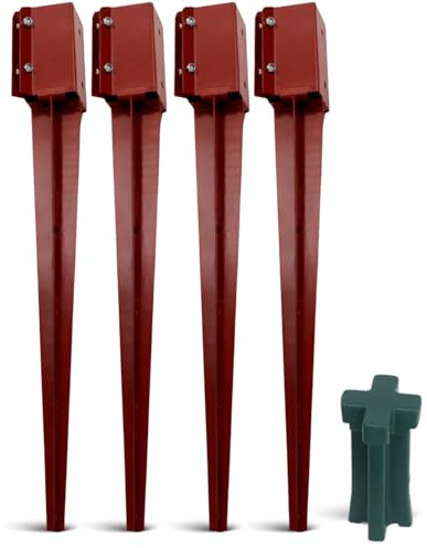 Set of 4 Fence Post Spikes 2.95” x 2.95 x 29.53 (75 x 75 x 750mm) with Driving Tool - Drive Down Metal Spikes with Bracket for Posts, Ground Stakes Holder Support for Fence Post Repair