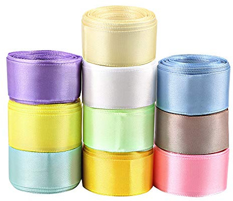 BOOMTOP 10 Rotoli Nastro Raso Colorato 25mm x 5m Nastro di Poliestere Seta Colorato Raso per Regalo Matrimonio Compleanno Pacchetti Fiore Palloncini Fiocco Artigianato Fai da Te 10 Colori Misti